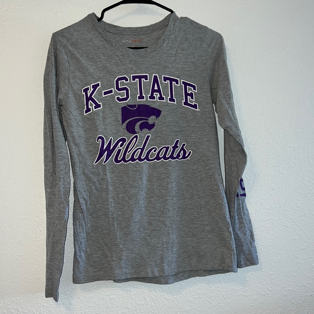 Kansas State University K-state Kstate grey long sleeve v neck medium